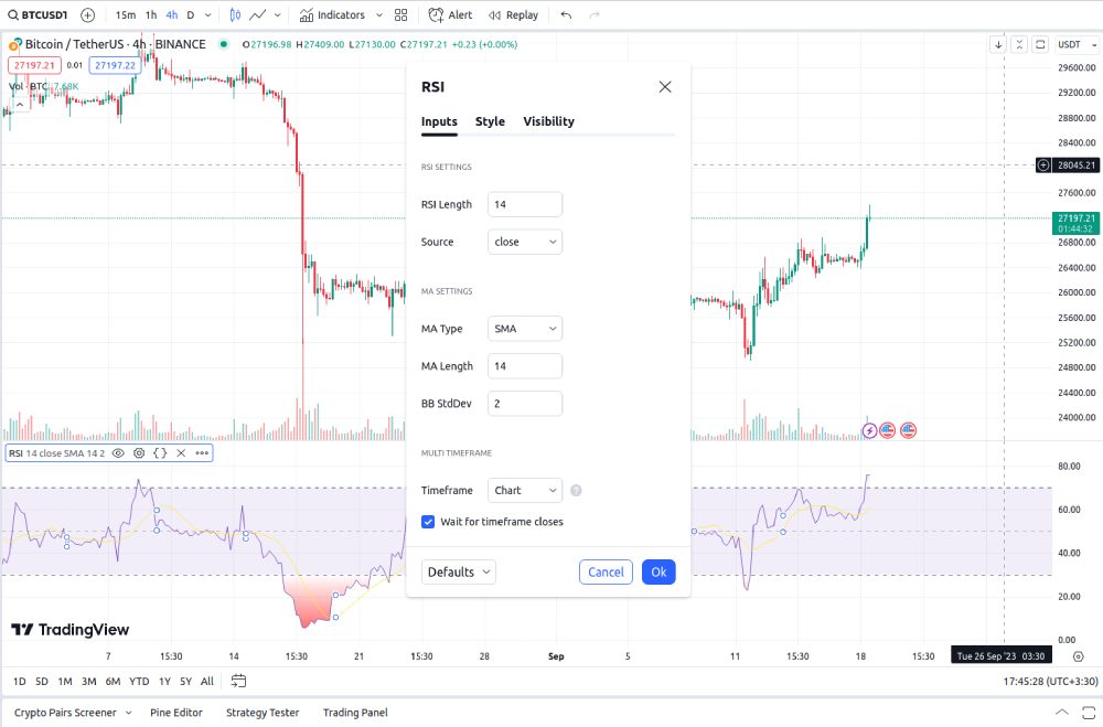 تنظیمات اندیکاتور RSI-گریدپدیا