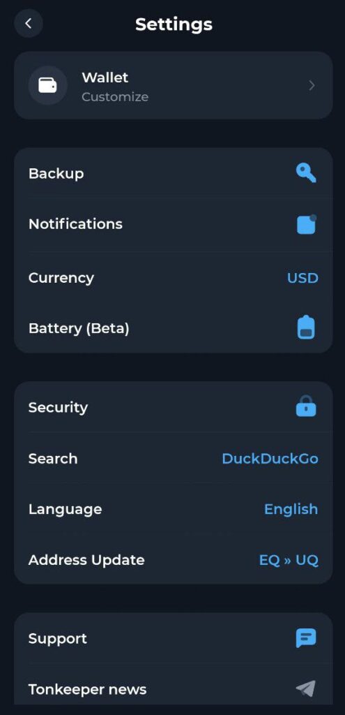 تنظیمات کیف پول تون کیپر