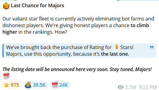 بازی تلگرامی میجر آماده لیست کردن توکن خود